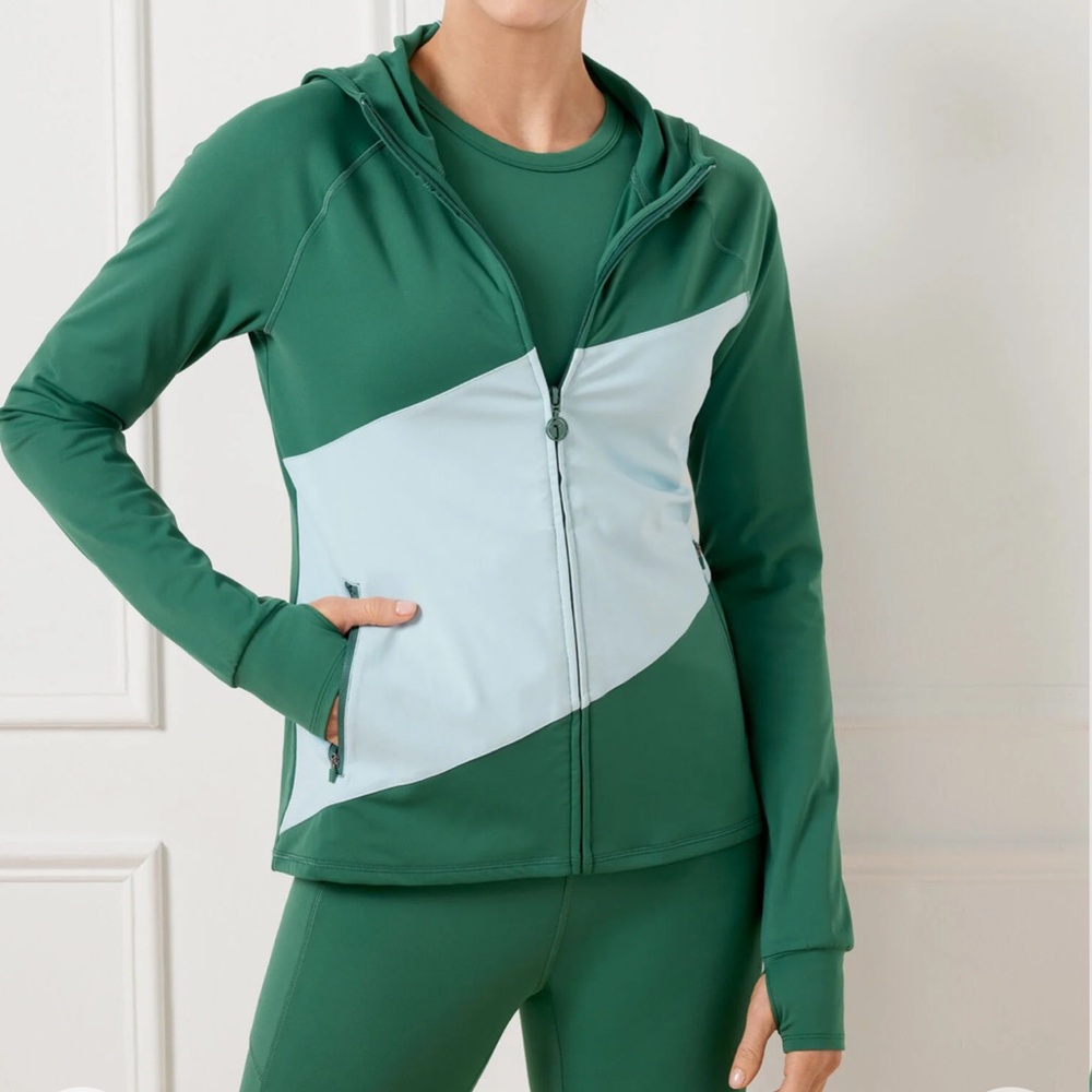 Talbots Green and Light Blue Women's Hoodie
